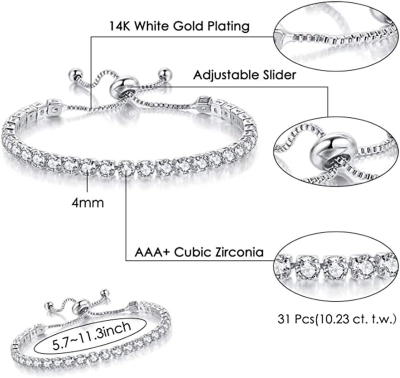 LinJie Women's 14K Gold Plated Adjustable Tennis Bracelet with 4mm Cubic Zirconia - 2 Pieces - Image 4