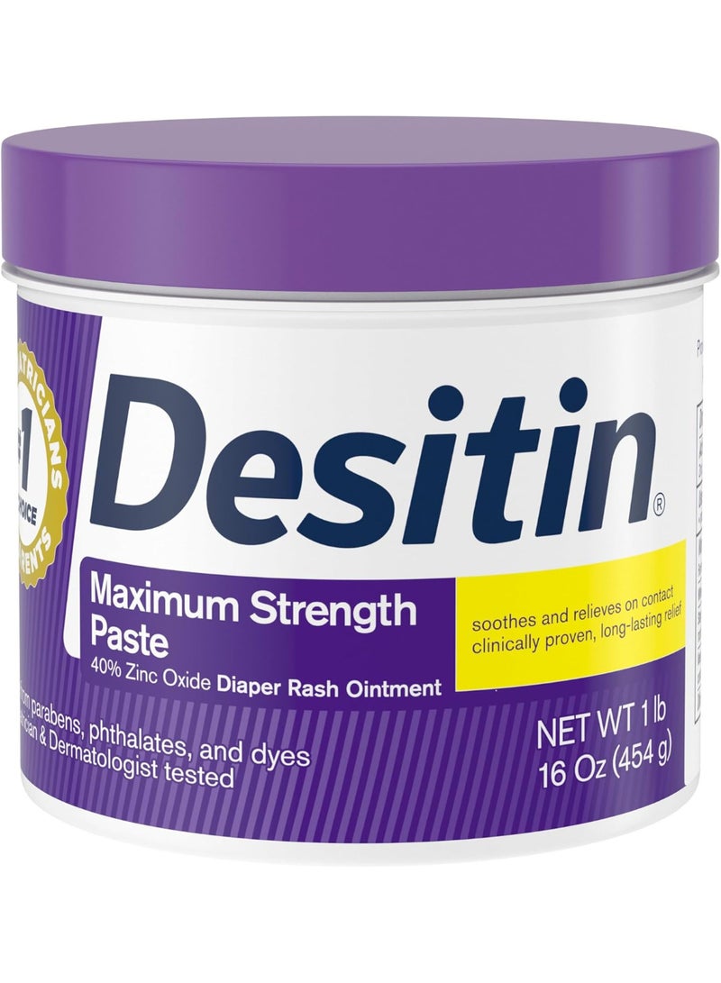 Desitin Maximum Strength Baby Diaper Rash Cream, 40% Zinc Oxide for Treatment, Relief & Prevention, Hypoallergenic, Phthalate- & Paraben-Free Paste, Protects Skin For Up To 12 Hours, 16 oz - Image 1
