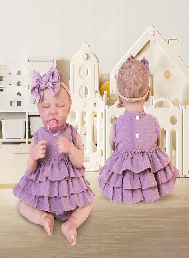 Aori Lifelike Baby Dolls Clothes 20 Inch Purple Dress Clothing Set for 17-20 in Realistic Newborn Doll Girls - Image 3