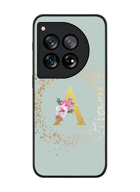 Rugged Black edge case for OnePlus 12R / OnePlus Ace 3 5G, Slim fit Soft Cover Custom Monogram Initial Letter Floral Pattern Alphabet - A (Light Grey)