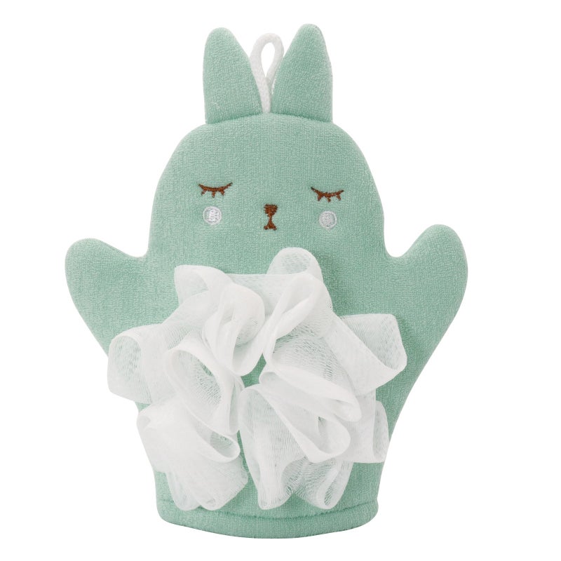 Double-Sided Body Exfoliator: Green Bath Mittens - Rich Lather Fine Mesh Back Scrubber for Home Bathroom Shower Use - Image 1