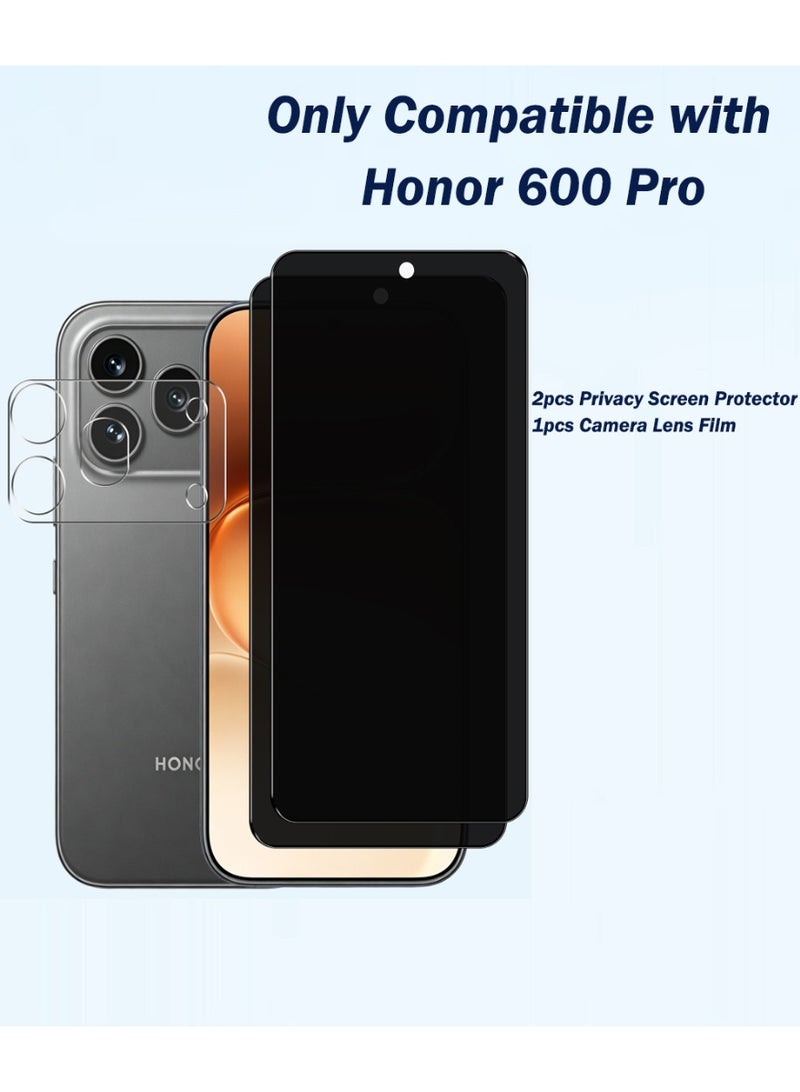 Yunpy [2+1 Packs] for Honor 600 Pro Privacy Tempered Glass Screen Protector with Camera Lens Film, Including 2 Pack Front Glass and 1 Pack Camera Lens Film, 9H Hardness HD Clear Anti-Scratch Anti-Fingerprint Bubble-Free Case Friendly Screen Protector - Image 2