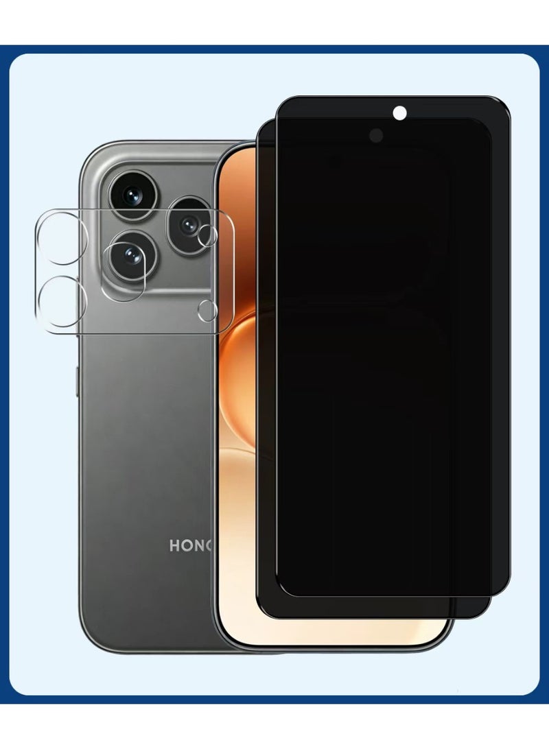 Yunpy [2+1 Packs] for Honor 600 Pro Privacy Tempered Glass Screen Protector with Camera Lens Film, Including 2 Pack Front Glass and 1 Pack Camera Lens Film, 9H Hardness HD Clear Anti-Scratch Anti-Fingerprint Bubble-Free Case Friendly Screen Protector - Image 1