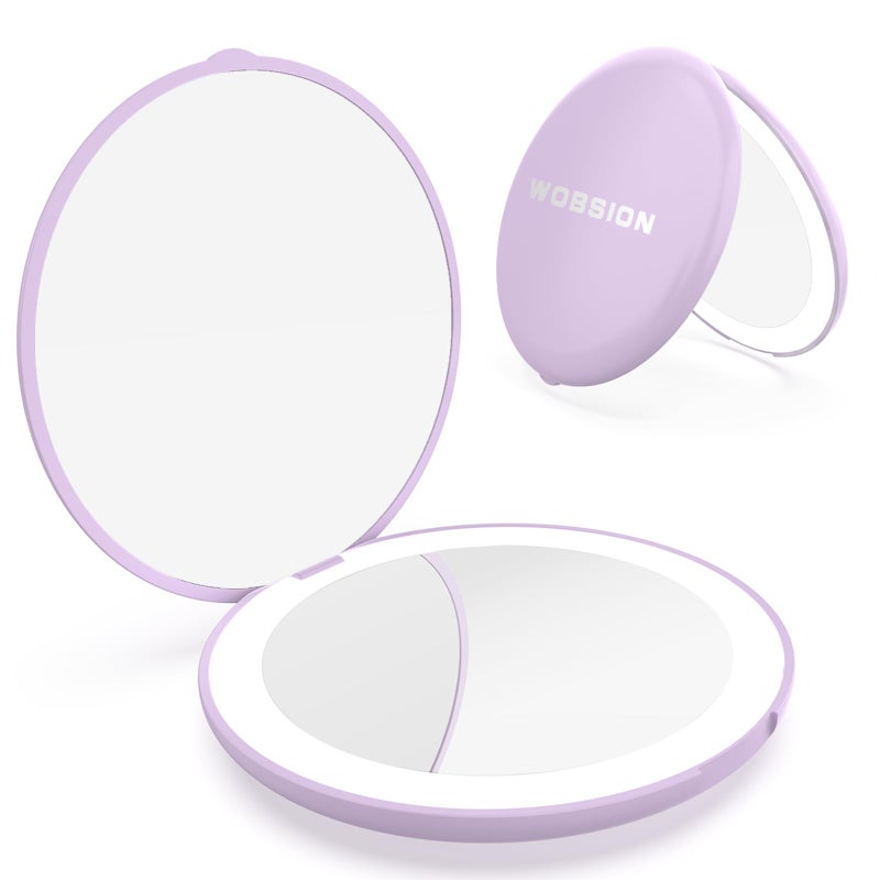 WOBSION Travel Compact MirrorPortable 1x10x LED Makeup Mirror with MagnificationHandheld 2Sided Pocket Mirror 35in Small Mirror for PurseHandbagGiftPurple - Image 3