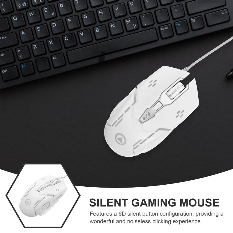 Silent USB Wired Gaming Mouse 6 Button RGB Backlit for PC Laptop Office White - Image 4