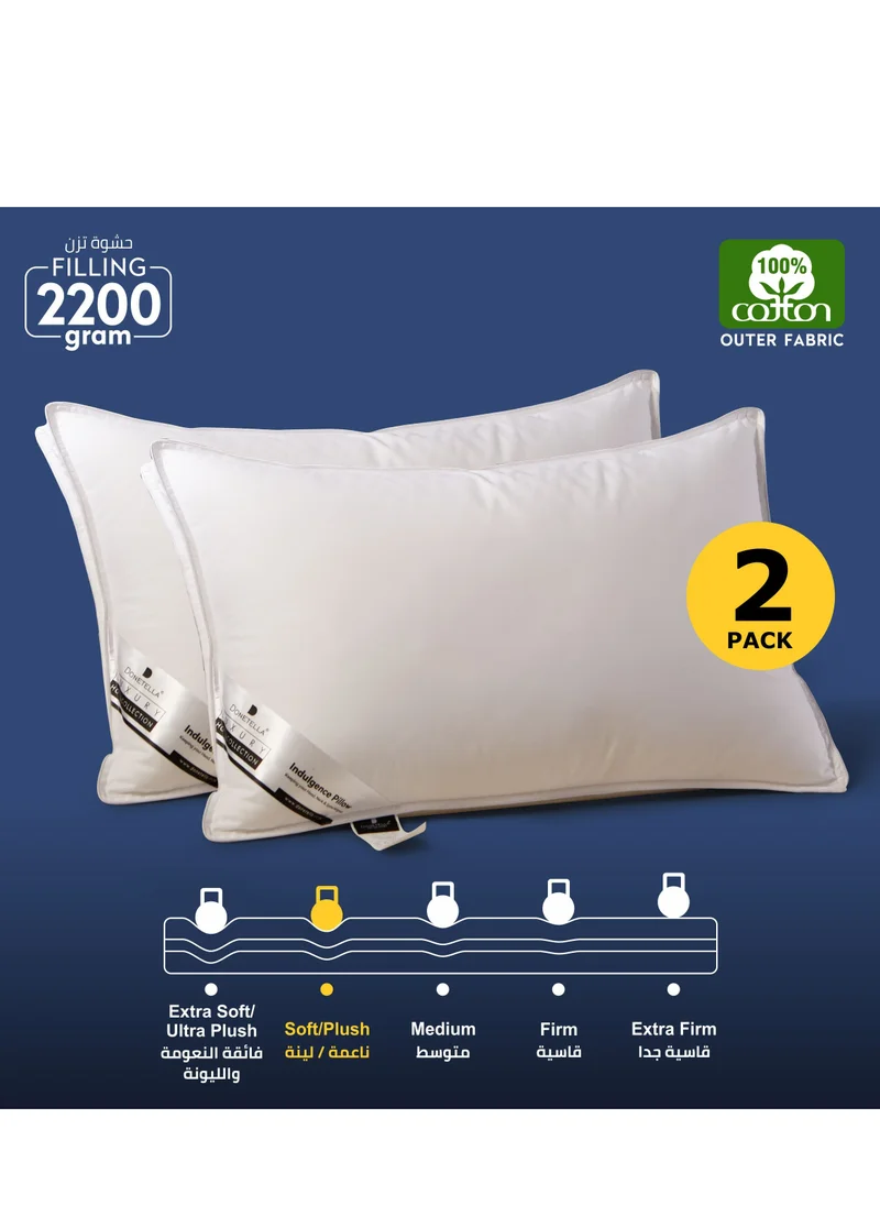Donetella Hotel Style Bed Pillows 2-Pcs(2200Gm Each) Soft Breathable Cotton Cover Top With Luxury Down Alternative Filling Pillow,White