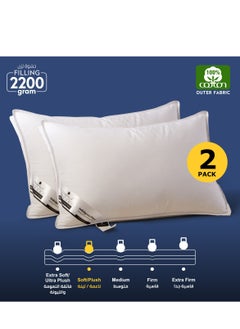 Donetella Hotel Style Bed Pillows 2-Pcs(2200Gm Each) Soft Breathable Cotton Cover Top With Luxury Down Alternative Filling Pillow,White  - Image 1