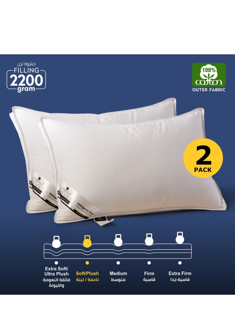 Donetella Hotel Style Bed Pillows 2-Pcs(2200Gm Each) Soft Breathable Cotton Cover Top With Luxury Down Alternative Filling Pillow,White - Image 1