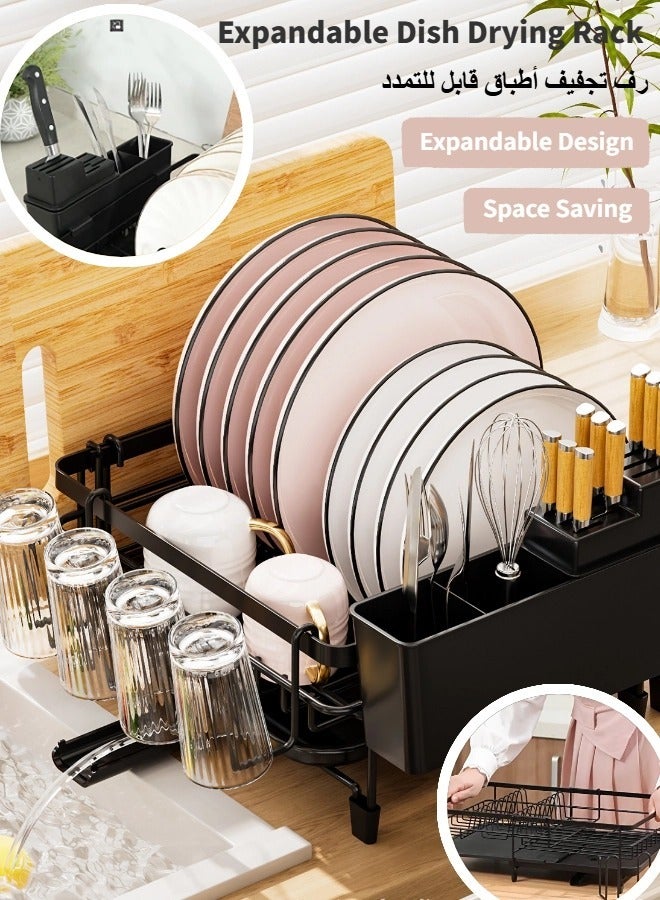 Expandable Dish Drying Rack, Easy to Install & Clean, Versatile Brackets for Pots & Pans, Space Saving&Removable Tray Kitchen Drying Rack, Dish Racks for Kitchen Counter, Stainless Steel Dish Drainers with Extendable Spout, Black - Image 1