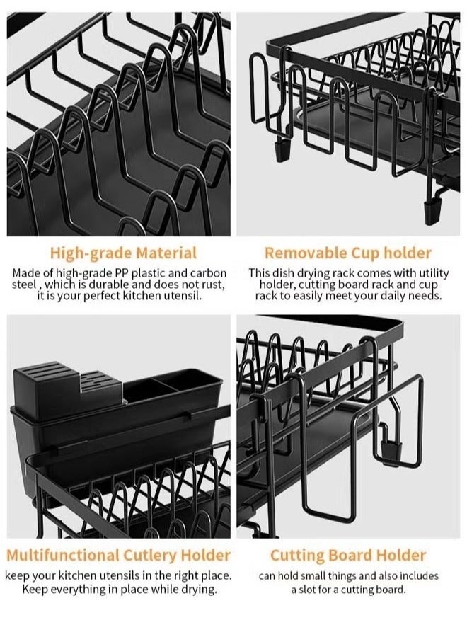 Expandable Dish Drying Rack, Easy to Install & Clean, Versatile Brackets for Pots & Pans, Space Saving&Removable Tray Kitchen Drying Rack, Dish Racks for Kitchen Counter, Stainless Steel Dish Drainers with Extendable Spout, Black - Image 2