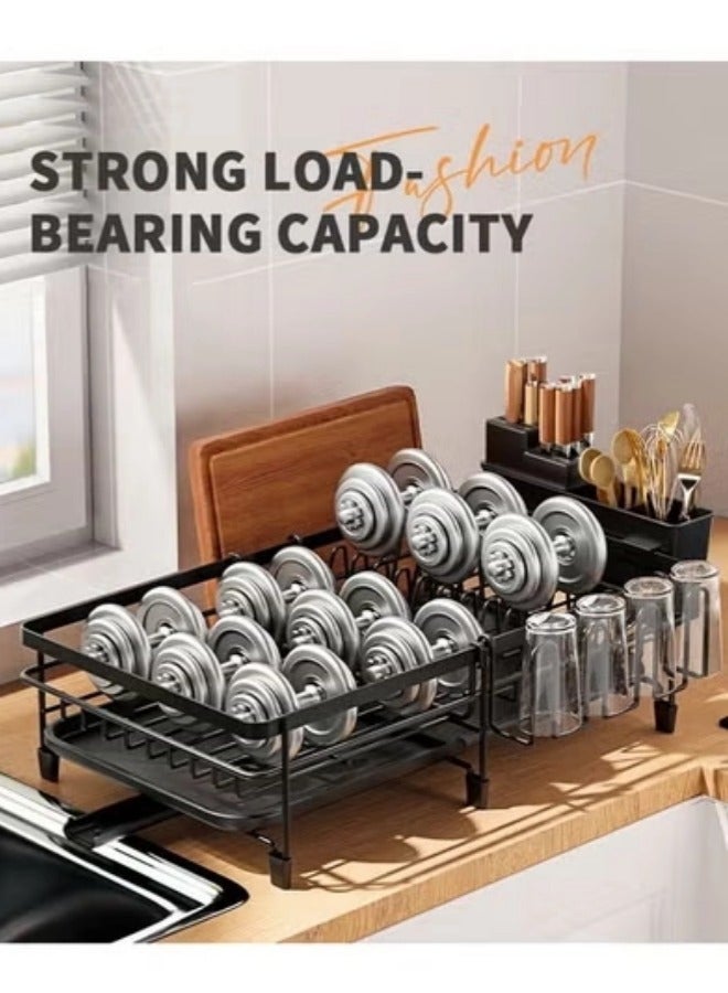 Expandable Dish Drying Rack, Easy to Install & Clean, Versatile Brackets for Pots & Pans, Space Saving&Removable Tray Kitchen Drying Rack, Dish Racks for Kitchen Counter, Stainless Steel Dish Drainers with Extendable Spout, Black - Image 5