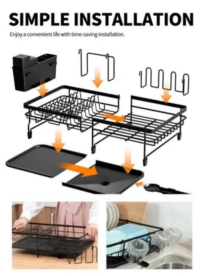 Expandable Dish Drying Rack, Easy to Install & Clean, Versatile Brackets for Pots & Pans, Space Saving&Removable Tray Kitchen Drying Rack, Dish Racks for Kitchen Counter, Stainless Steel Dish Drainers with Extendable Spout, Black - Image 3