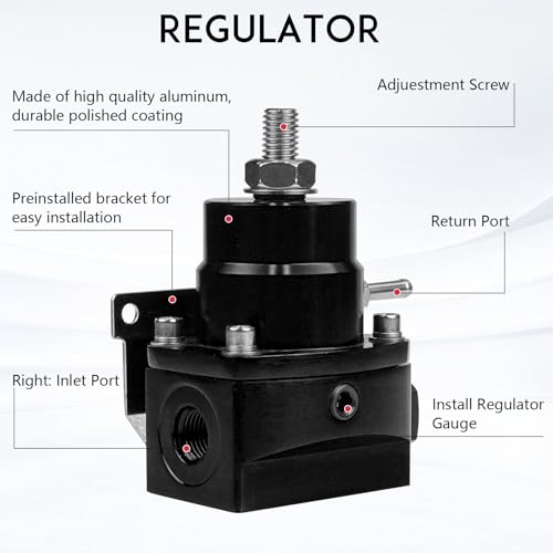 Dexepe Fuel Pressure Regulator AN8 Feed & AN6 Return Line 0-160 PSI Fuel Pressure Gauge Set Black - Image 2