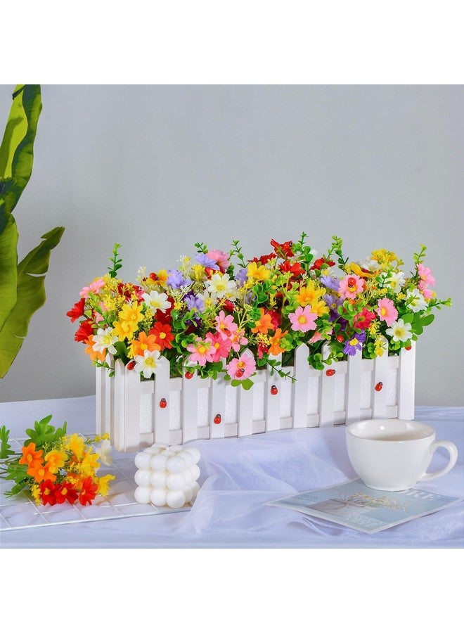 زونور نباتات زهور صناعية من XONOR - زهور أقحوان صناعية بألوان مختلطة في وعاء سياج خشبي للديكور الداخلي والمكتب وحفلات الزفاف والمنزل على حافة النافذة في الربيع، مجموعتان - Image 4