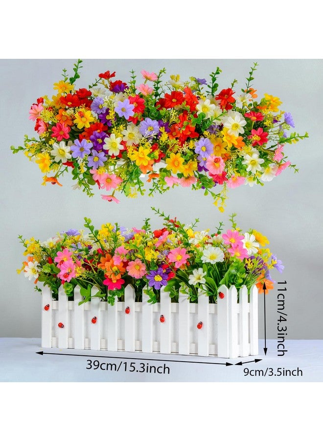 زونور نباتات زهور صناعية من XONOR - زهور أقحوان صناعية بألوان مختلطة في وعاء سياج خشبي للديكور الداخلي والمكتب وحفلات الزفاف والمنزل على حافة النافذة في الربيع، مجموعتان - Image 2