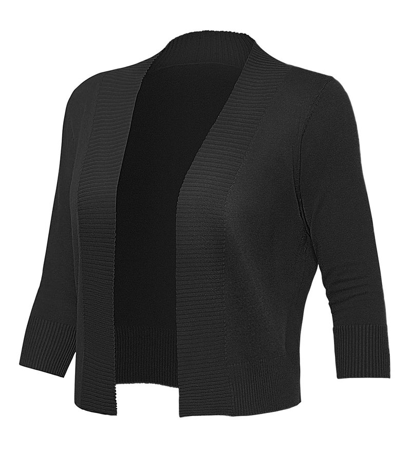 GoMamee Women's Open Front 3/4 Sleeve Shrug Cropped Cardigan Sweaters Elegant for Women, Black S - Image 5
