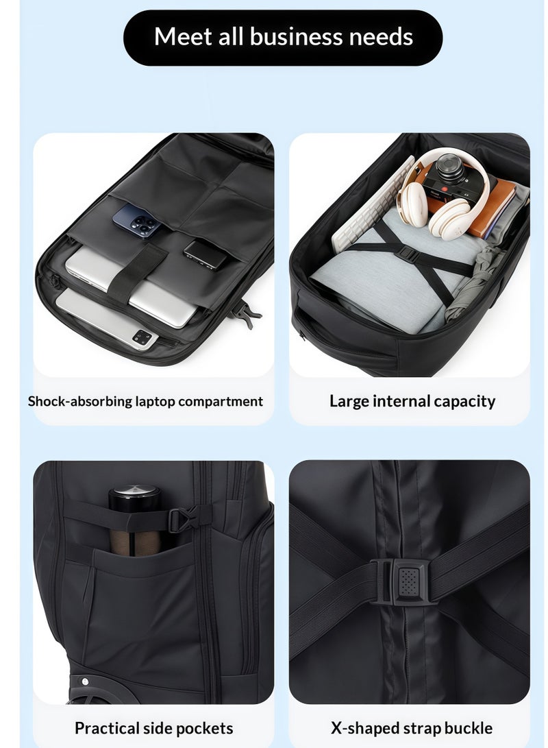 Skycare Premium Rolling Backpack for Travel - 15.6 Inch Laptop Trolley Bag with Wheels - Waterproof Oxford Carry-On Luggage with 180° Open Design for Business Men & Women - Image 4
