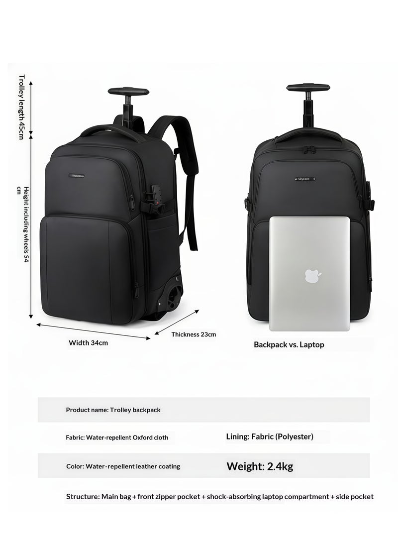 Skycare Premium Rolling Backpack for Travel - 15.6 Inch Laptop Trolley Bag with Wheels - Waterproof Oxford Carry-On Luggage with 180° Open Design for Business Men & Women - Image 5