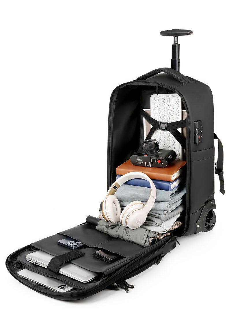 Skycare Premium Rolling Backpack for Travel - 15.6 Inch Laptop Trolley Bag with Wheels - Waterproof Oxford Carry-On Luggage with 180° Open Design for Business Men & Women - Image 3