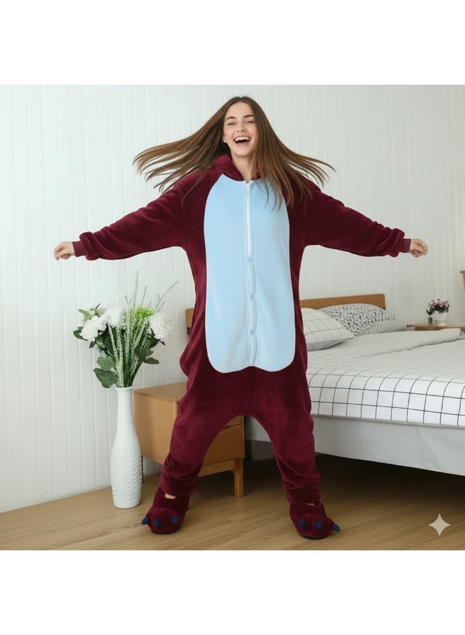 مانيكان بيجامة نسائية شتوية للكبار بطبعة رسوم متحركة، بدلة نوم متكاملة من قطعة واحدة من الفلانيل مع سحاب، شبشب على شكل حيوان، طقم بيجامة كبير الحجم، زي تنكري. - Image 4