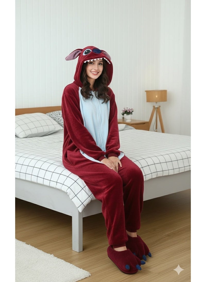 مانيكان بيجامة نسائية شتوية للكبار بطبعة رسوم متحركة، بدلة نوم متكاملة من قطعة واحدة من الفلانيل مع سحاب، شبشب على شكل حيوان، طقم بيجامة كبير الحجم، زي تنكري. - Image 5