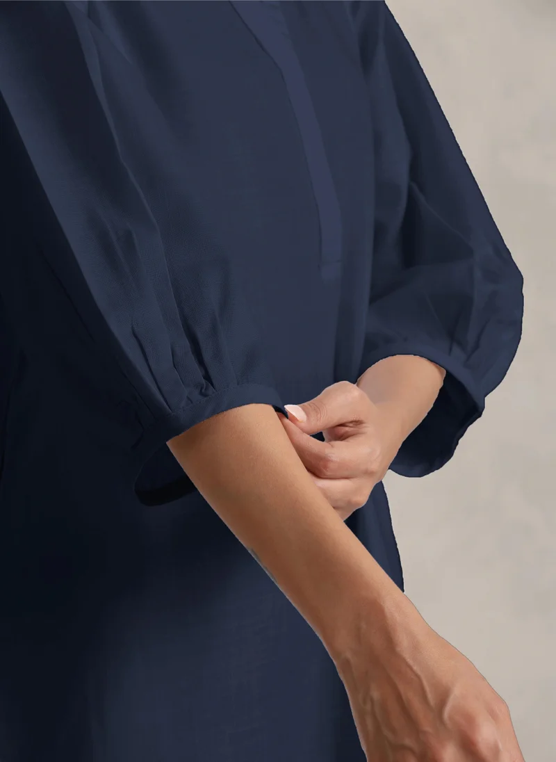 trueBrowns trueBrowns Blue Cotton Blend Short Kurta