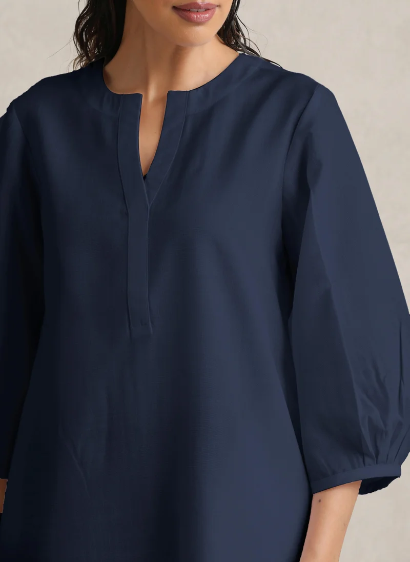trueBrowns trueBrowns Blue Cotton Blend Short Kurta