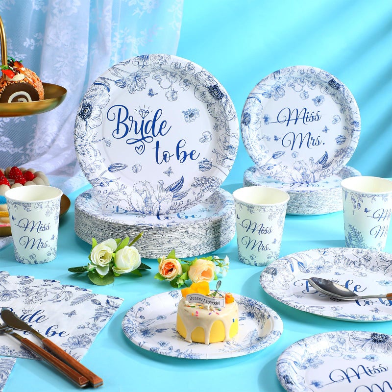 Zhehao 250 Pcs Bride to Be Bridal Shower Plates Napkins Sets 50 Pcs 9'' Dinner Plates and 7'' Dessert Plate and 9oz Cups 100 Napkins Serves 50 Party Supplies Bridal Shower Engagement Decoration - Image 3