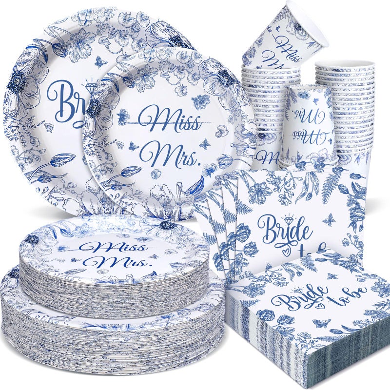 Zhehao 250 Pcs Bride to Be Bridal Shower Plates Napkins Sets 50 Pcs 9'' Dinner Plates and 7'' Dessert Plate and 9oz Cups 100 Napkins Serves 50 Party Supplies Bridal Shower Engagement Decoration - Image 1