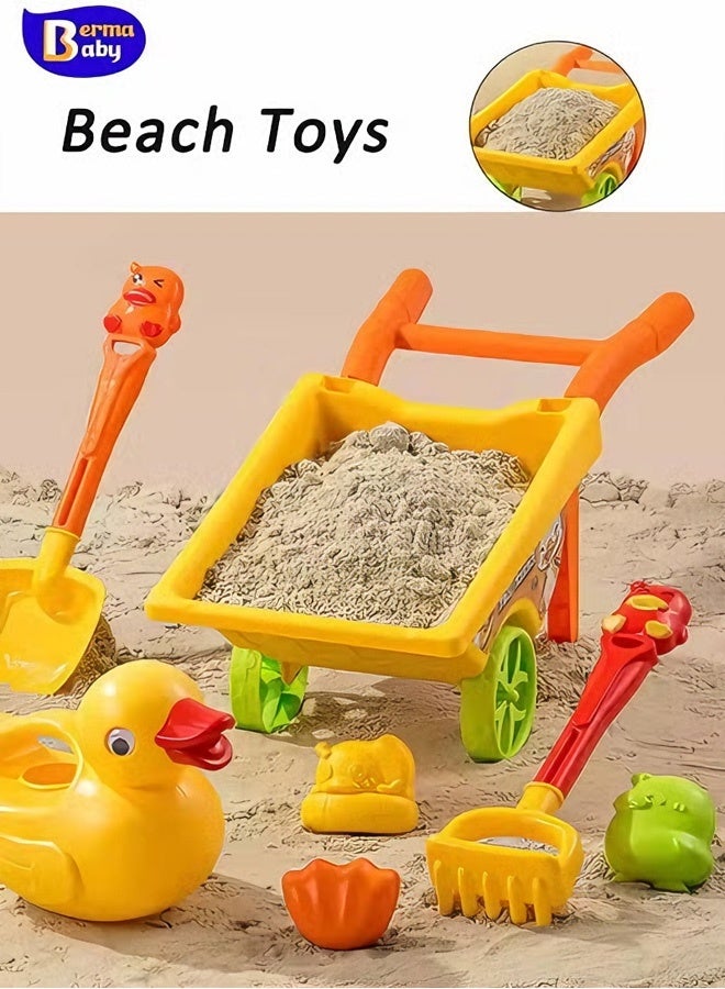Berma Baby 7PCS Beach Sand Toys Set - Dump Truck Car Toy with Sand Molds for Toddlers Outdoor Play, Collapsible Foldable Buckets Mesh Bag Shovels Castle Animal Mold Sets, Kids Ages Sandbox Toys - Image 1