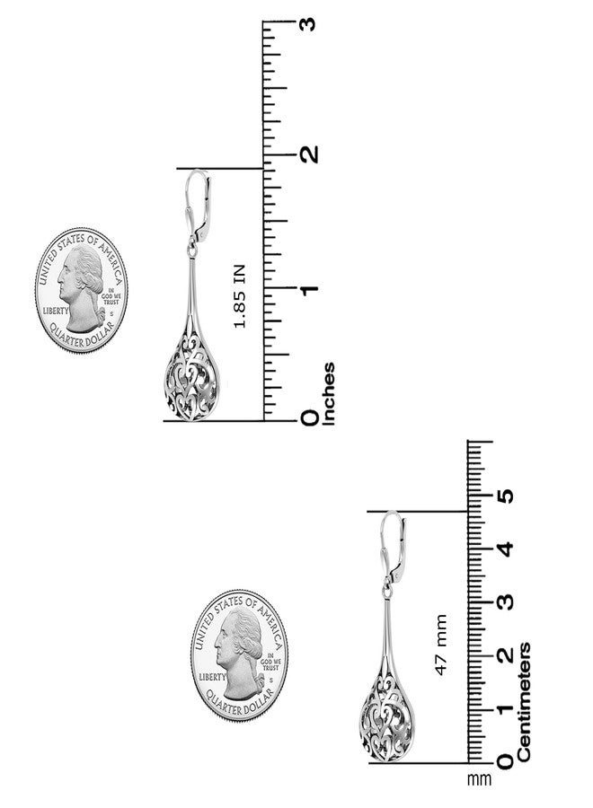 LeCalla Sterling Silver Leverback Earrings Lightweight Antique Oxidized Filigree Bali Inspired Lever-Back Teardrop Dangle Drop Earring for Women - 47mm - Image 4