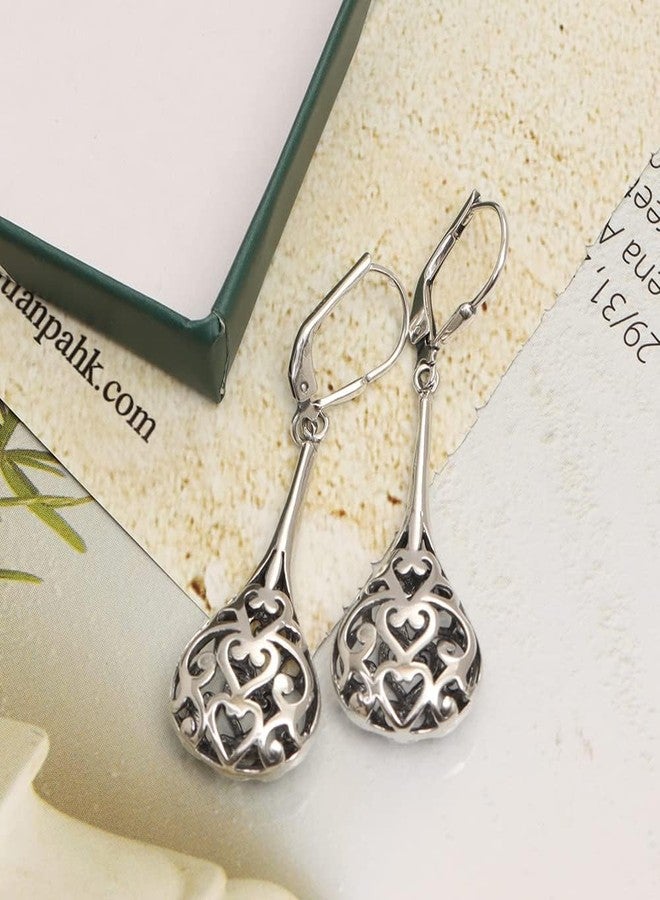 LeCalla Sterling Silver Leverback Earrings Lightweight Antique Oxidized Filigree Bali Inspired Lever-Back Teardrop Dangle Drop Earring for Women - 47mm - Image 5
