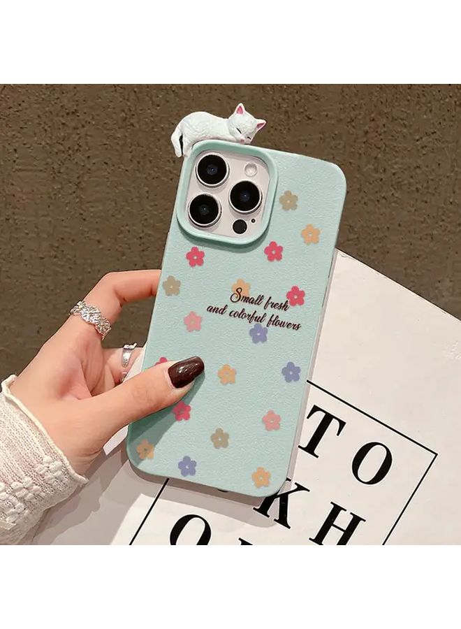 حافظة جراب هاتف iPhone 17 Pro Max بتصميم قطة وأزهار ثلاثية الأبعاد بألوان مختلطة من السيليكون الناعم - Image 5