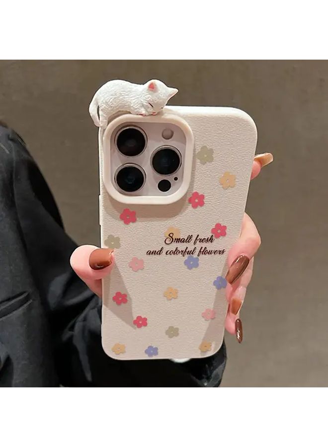 حافظة جراب هاتف iPhone 17 Pro Max بتصميم قطة وأزهار ثلاثية الأبعاد بألوان مختلطة من السيليكون الناعم - Image 3