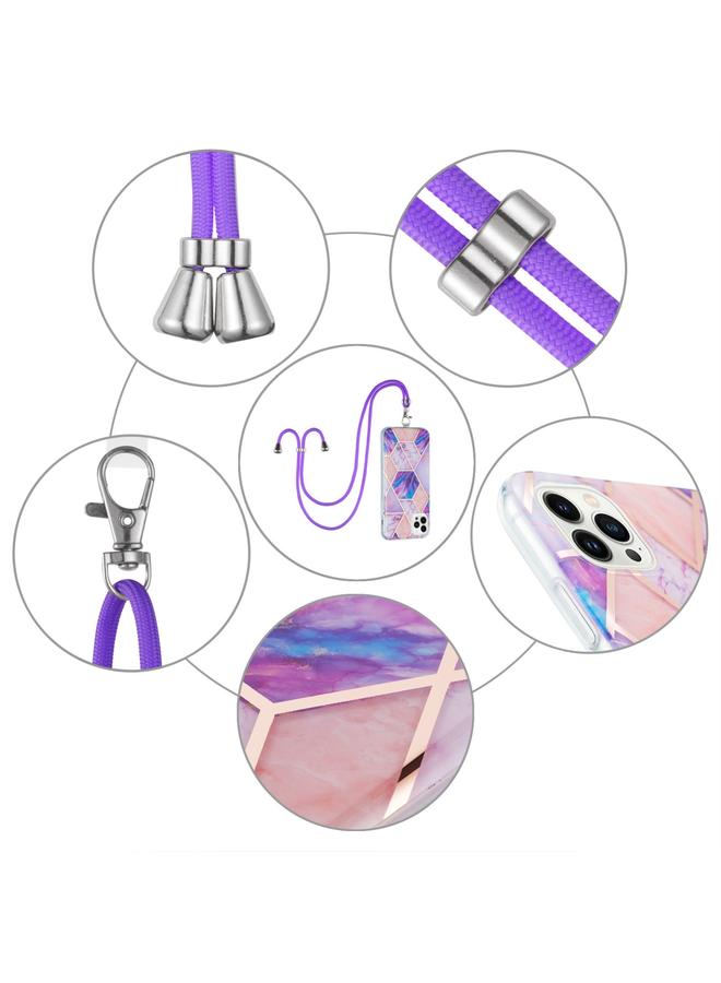 اس-توب جراب لهاتف iPhone 14 Pro Max بنمط رخامي مطلي بالكهرباء، جراب مقاوم للصدمات من مادة TPU IMD مزدوج الجوانب مع حبل للرقبة - Image 5