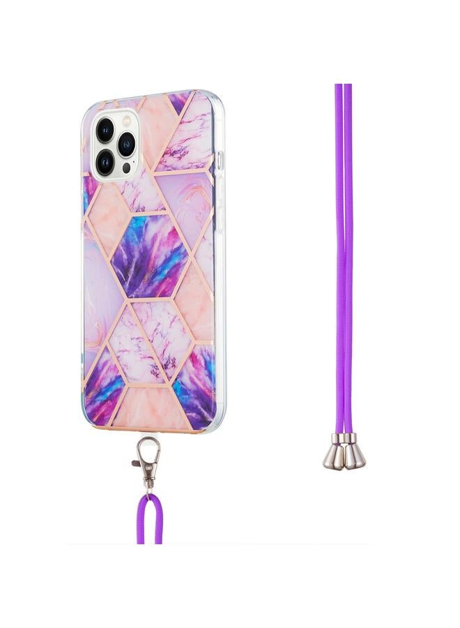 اس-توب جراب لهاتف iPhone 14 Pro Max بنمط رخامي مطلي بالكهرباء، جراب مقاوم للصدمات من مادة TPU IMD مزدوج الجوانب مع حبل للرقبة - Image 3