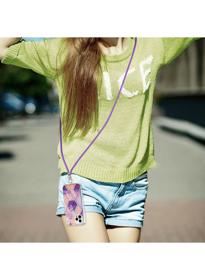 اس-توب جراب لهاتف iPhone 14 Pro Max بنمط رخامي مطلي بالكهرباء، جراب مقاوم للصدمات من مادة TPU IMD مزدوج الجوانب مع حبل للرقبة - Image 4