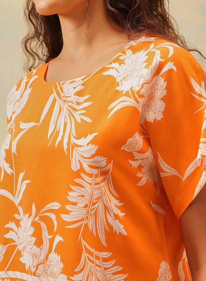 Clovia Rayon Floral Leaf Print Top and Shorts Set - Image 5