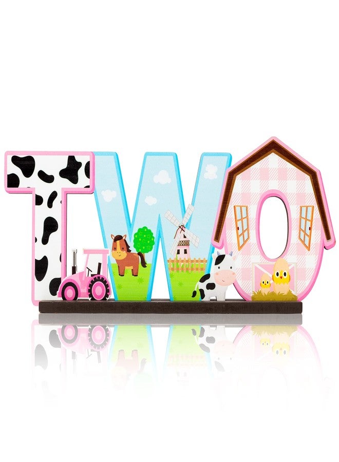 Haooryx Farm Centerpiece - Pink Farm Animal Sign Wooden Table Centerpiece Barnyard Birthday Party Sign Two Years Old Birthday Party Decorations Baby Shower Photo Props - Image 1