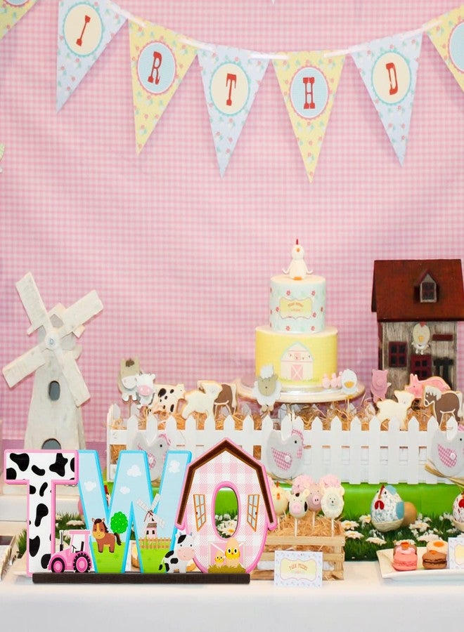 Haooryx Farm Centerpiece - Pink Farm Animal Sign Wooden Table Centerpiece Barnyard Birthday Party Sign Two Years Old Birthday Party Decorations Baby Shower Photo Props - Image 5