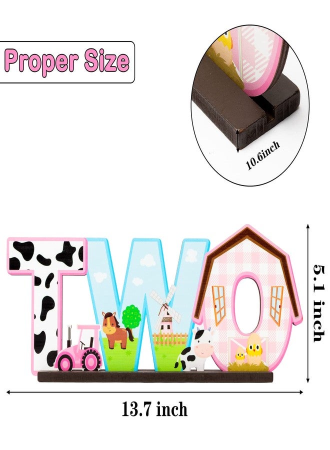 Haooryx Farm Centerpiece - Pink Farm Animal Sign Wooden Table Centerpiece Barnyard Birthday Party Sign Two Years Old Birthday Party Decorations Baby Shower Photo Props - Image 2