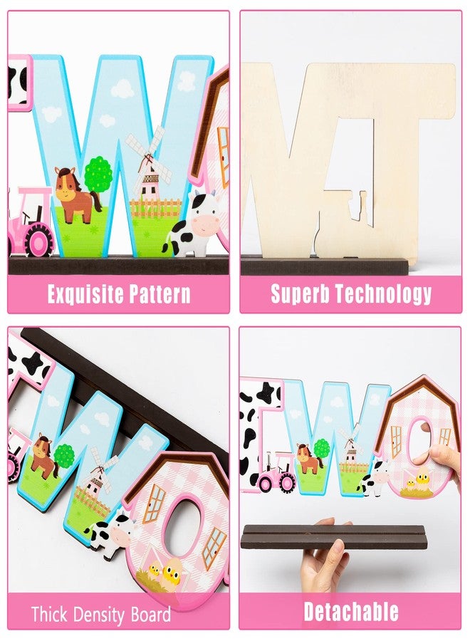 Haooryx Farm Centerpiece - Pink Farm Animal Sign Wooden Table Centerpiece Barnyard Birthday Party Sign Two Years Old Birthday Party Decorations Baby Shower Photo Props - Image 3