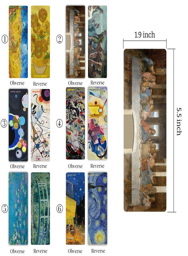 HYYZ Bookmark,6-Pack World Famous Painting Bookmarks-Van Gogh, Monet, Da Vinci, Kandinsky,Double-Sided Art Prints,1.97"x5.5",Starry Night, Water Lilies, Sunflowers, Last Supper (6) - Image 2