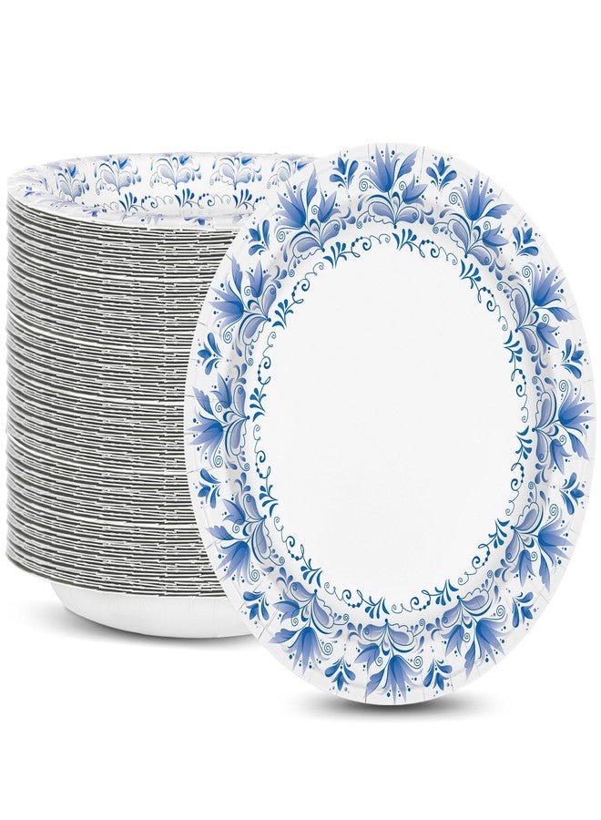 Charmount Blue Flower Printed Paper Plates - Bulk 8.5 Inch, 150pcs, Soak & Cut Proof for Parties & Daily Use - Image 1