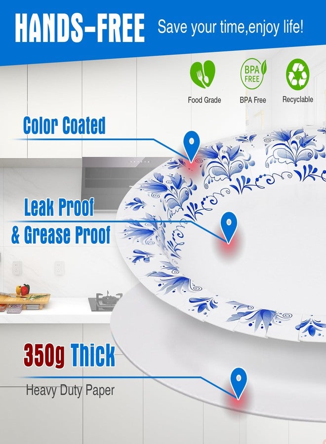 Charmount Blue Flower Printed Paper Plates - Bulk 8.5 Inch, 150pcs, Soak & Cut Proof for Parties & Daily Use - Image 5