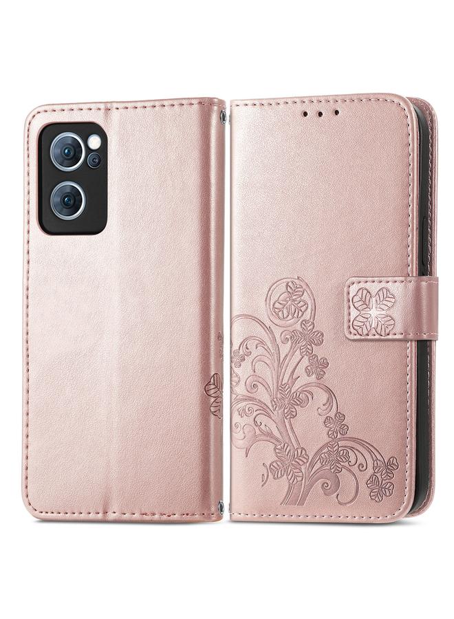 اس-توب جراب لهاتف OPPO Reno7 5G جراب هاتف جلدي منقوش بأربع أوراق - Image 2