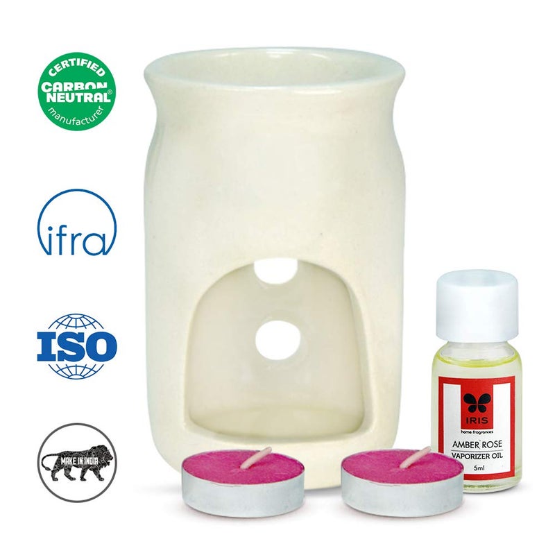 IRIS Home Fragrance Amber Rose Vaporizer Set with Two Tea Light Candles Amber Rose Scent Chemical Free Fine Living Fragrance RoomFreshener Made in India 123 cm x 66 cm x 153 cm - Image 2