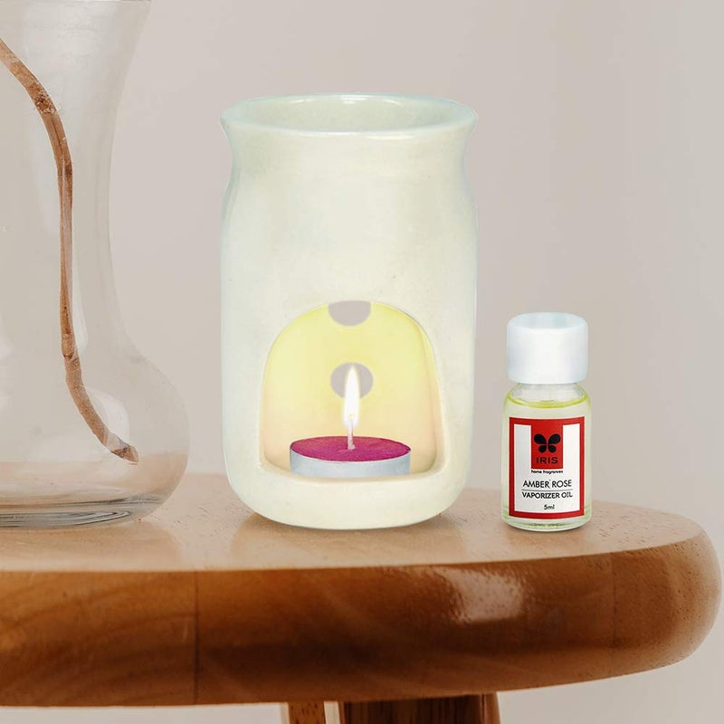 IRIS Home Fragrance Amber Rose Vaporizer Set with Two Tea Light Candles Amber Rose Scent Chemical Free Fine Living Fragrance RoomFreshener Made in India 123 cm x 66 cm x 153 cm - Image 4