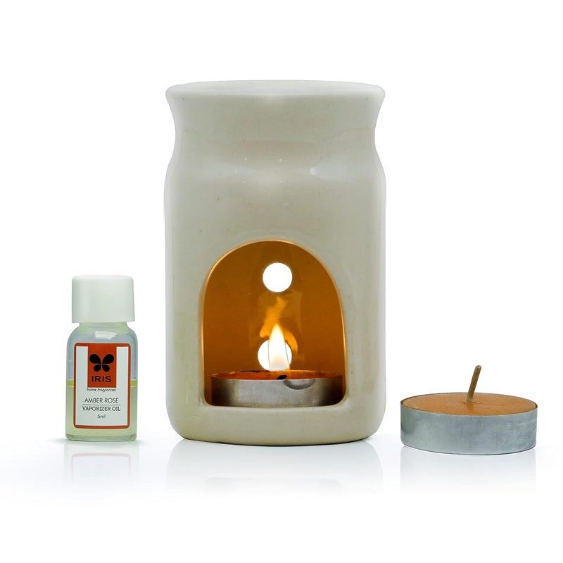 IRIS Home Fragrance Amber Rose Vaporizer Set with Two Tea Light Candles Amber Rose Scent Chemical Free Fine Living Fragrance RoomFreshener Made in India 123 cm x 66 cm x 153 cm - Image 3