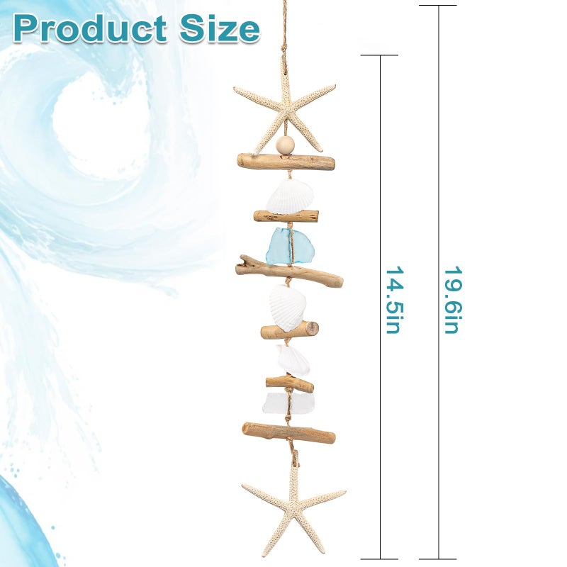 JQAQJU Wooden Driftwood Wall Decor, Starfish Bathroom Decor with Sea Shells, Driftwood Beach Room Decor for Home Indoor Outdoor, Coastal Wall Art for Living Room, Bedroom and Dining Room Blue - Image 2
